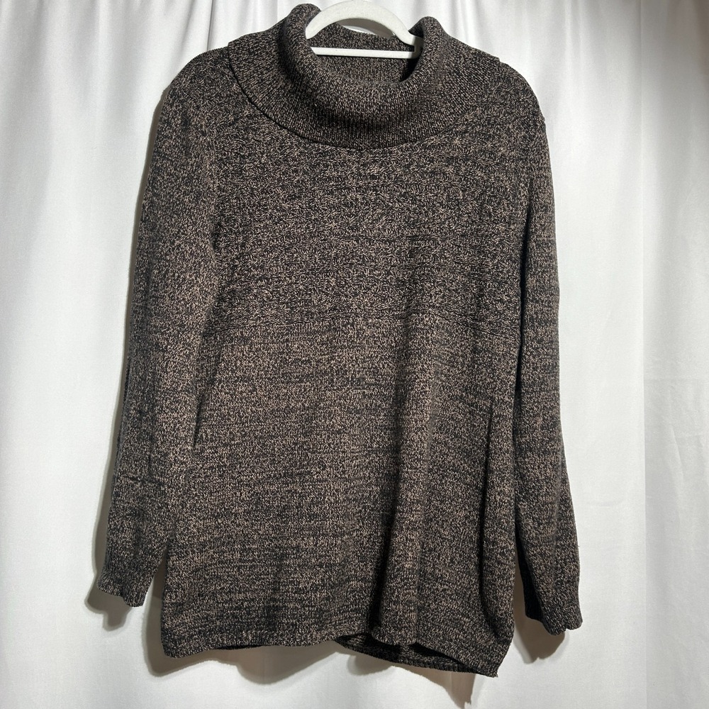 Karen Scott Women's Black & Brown Cowl Neck Split Hem Sweater Sz L